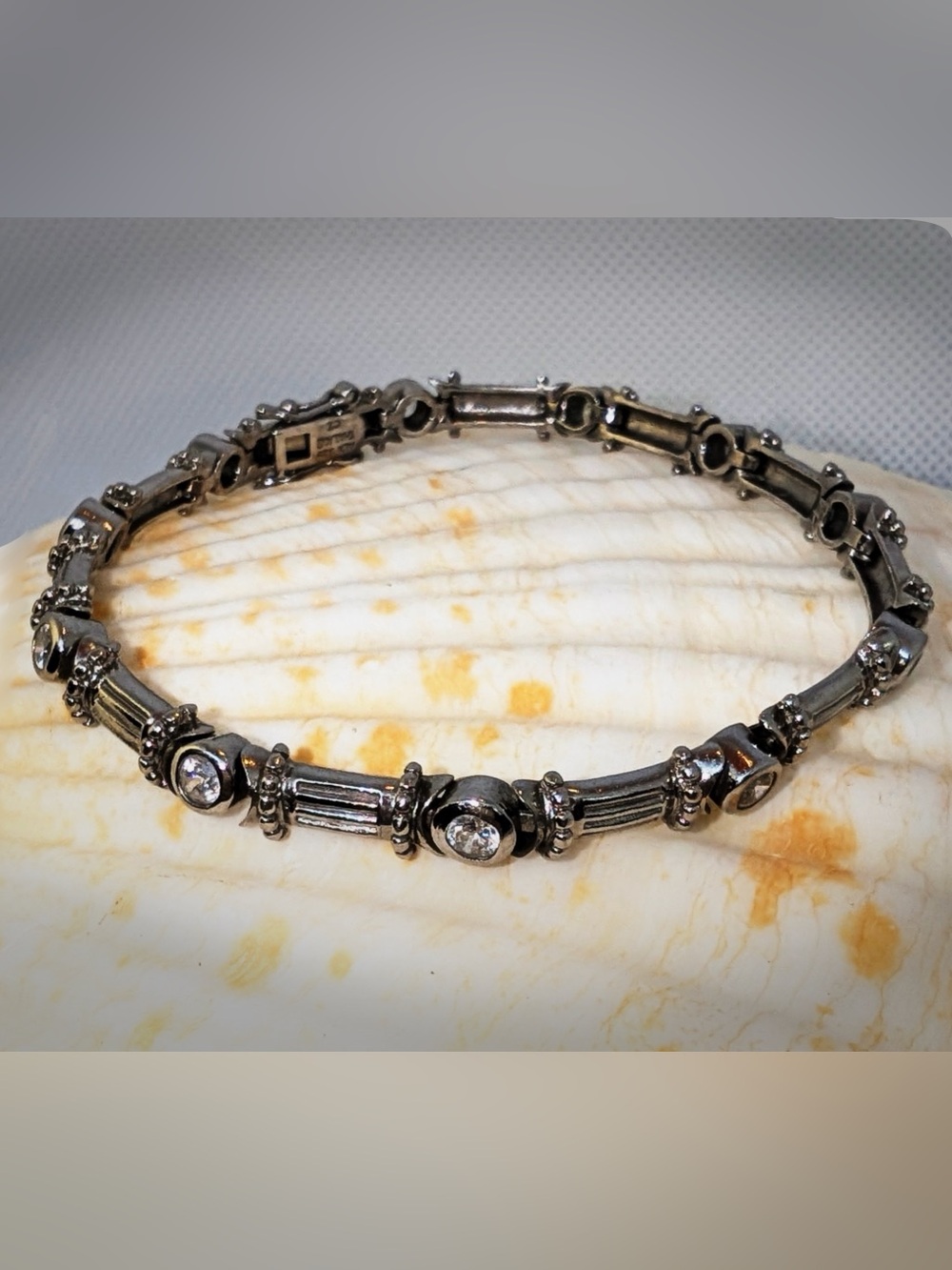 VTG ADI sterling baguette Thailand bezel set CZ cubic zirconia 7” link bracelet
